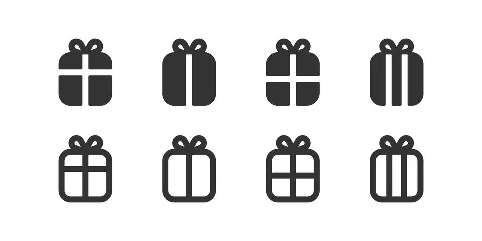 Present icon set. Gift box symbol. Xmas and birhtday giftbox sign in vector.. Stock Illustration