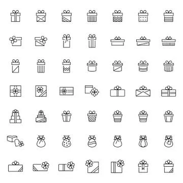 Present icon set in thin line style,vector illustration Stock Illustration