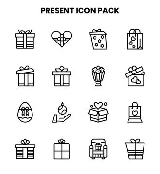 Present Line UI Icons Pack Stock Illustration