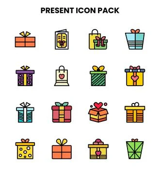 Present Lineal Color Vector Icons Pack Stock Illustration