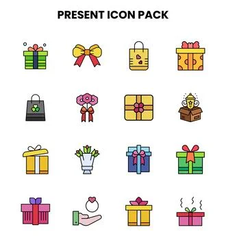 Present Lineal Color Vector Icons Pack Illustrazione stock