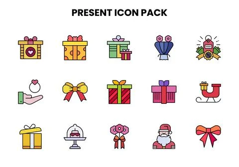Present Lineal Color Vector Icons Pack Illustrazione stock