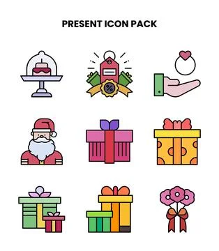 Present Lineal Color Vector Icons Pack Stock Illustration