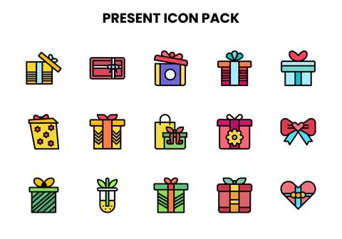 Present Lineal Color Vector Icons Pack Stock Illustration