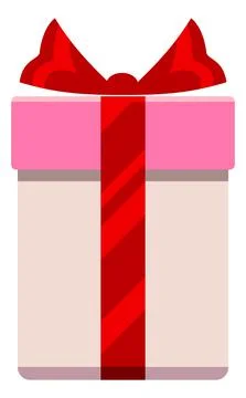 Present package icon. Flat gift box design with traditional red bow Stock Illustration