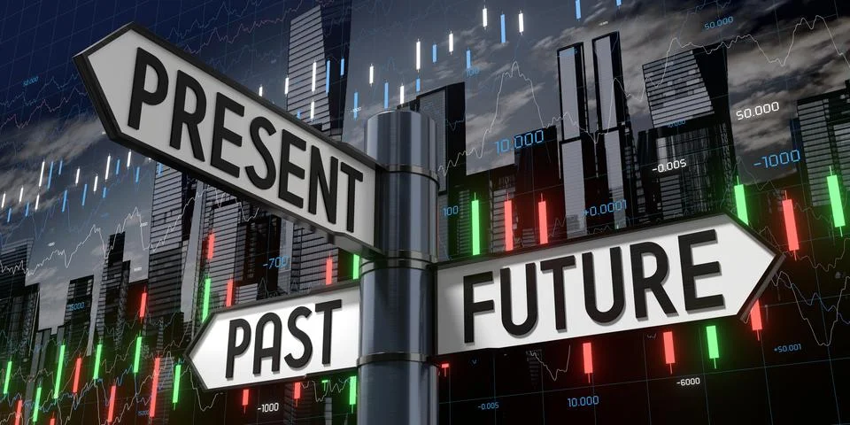 Present, Past, Future - Signpost with Three Arrows - 3D illustration Ilustración de archivo