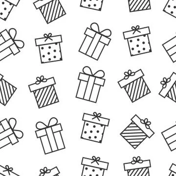 Present seamless pattern with outline gift boxes icons 스톡 일러스트