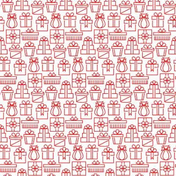 Present seamless pattern in thin line style. Stockillustratie