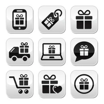Present, shopping vector buttons set Stock Illustration