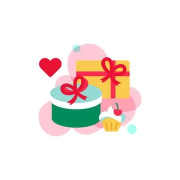 Present with sweet cake flat vector icon. Gifts for March 8 oncept. Stock Illustration