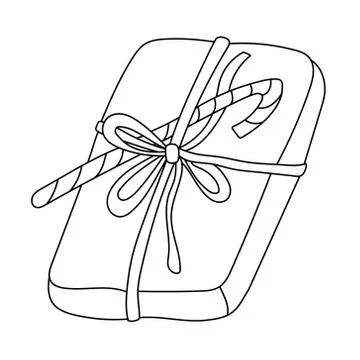 Present tight up with bow ribbon and decorated with candy cane doodle. Stock Illustration