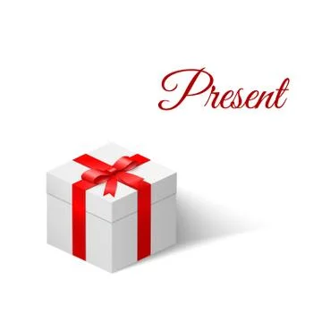 Present. White box with a bow tied with ribbon. Stock Illustration