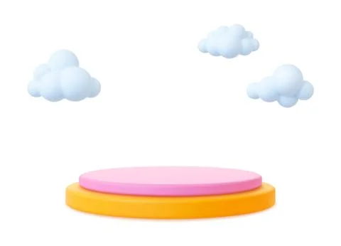 Presentation 3d podium with clouds. Isolated render trendy stand, template for Stock Illustration