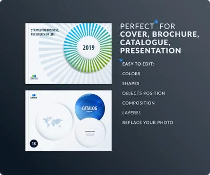 Presentation. Abstract blue green vector set of modern horizontal templates with Stock Illustration