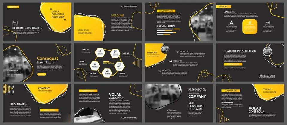 Presentation and slide layout background. Design yellow and black geometric t Stock Illustration