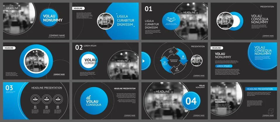 Presentation and slide layout background. Design blue and black circle templa Stock Illustration