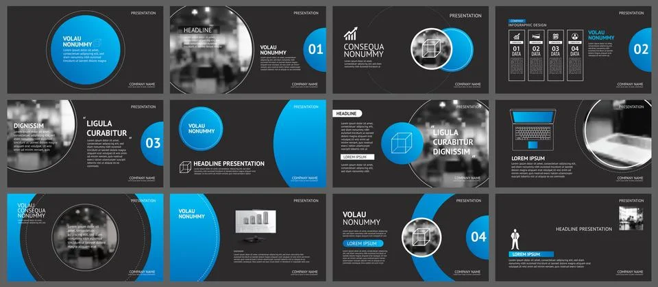 Presentation and slide layout background. Design blue and black circle templa Stock Illustration