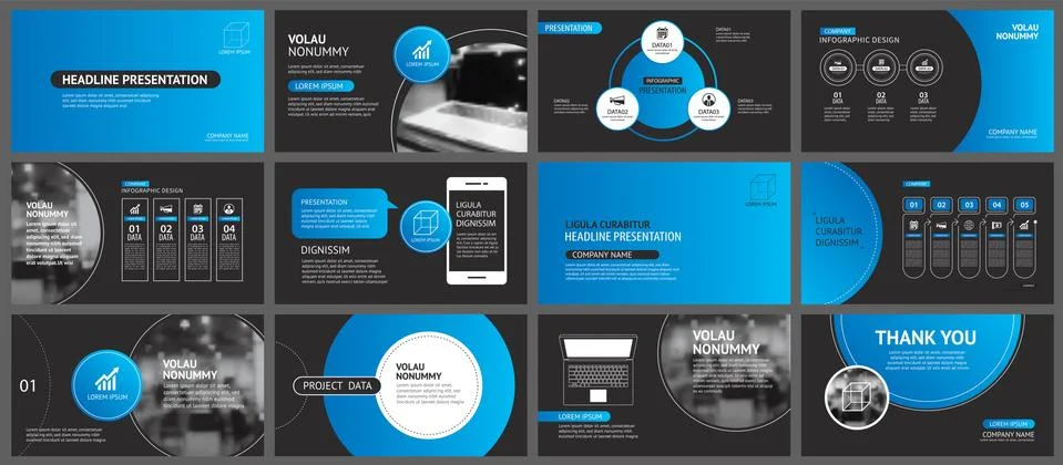 Presentation and slide layout background. Design blue and black circle templa Stock Illustration