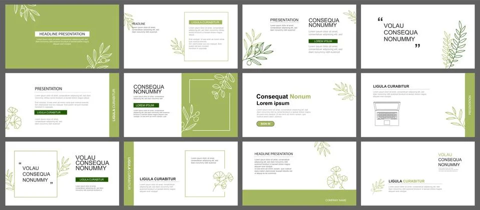 Presentation and slide layout background. Design green leaves template. Use f Stock Illustration