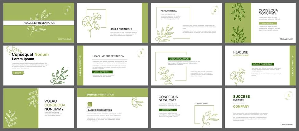 Presentation and slide layout background. Design green leaves template. Use f Stock Illustration
