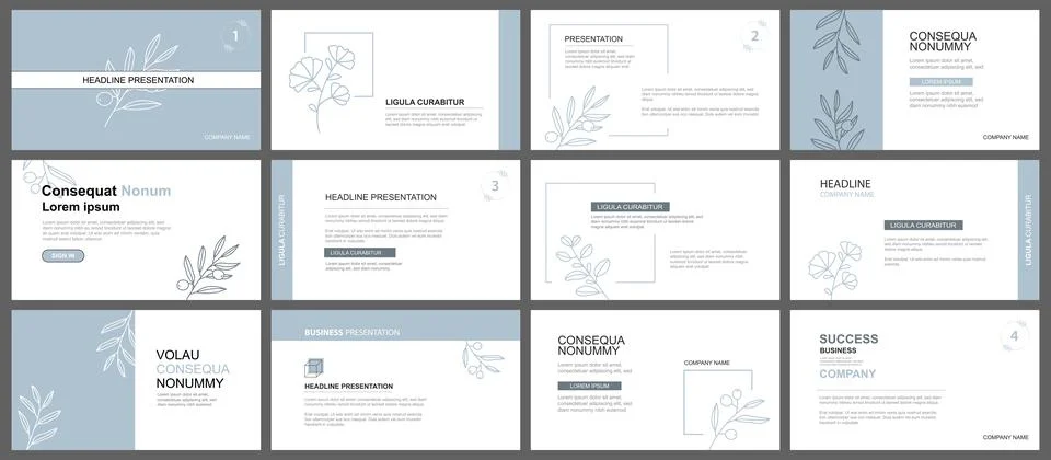 Presentation and slide layout background. Design blue pastel leaves template. Stock Illustration