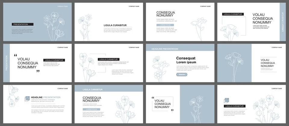 Presentation and slide layout background. Design blue pastel leaves and flowe Stock Illustration