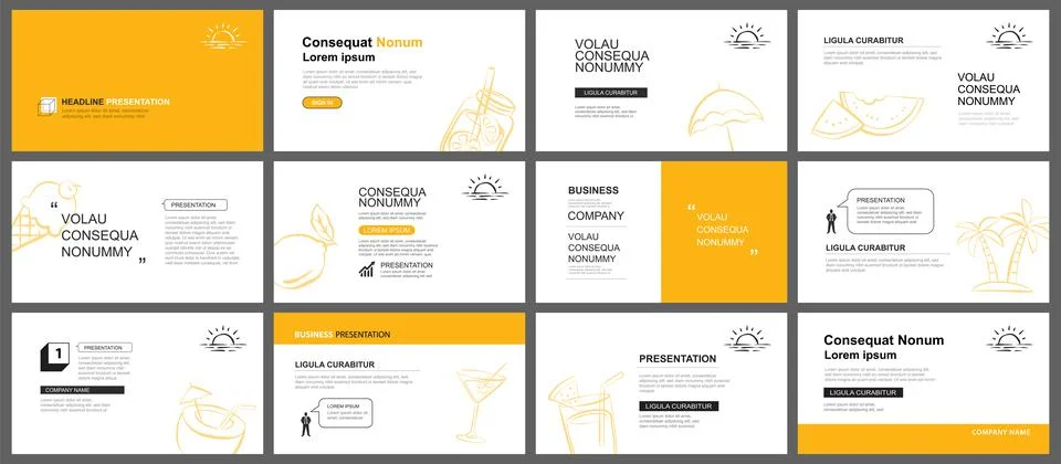 Presentation and slide layout background. Design yellow pastel leaves and flo Stock Illustration