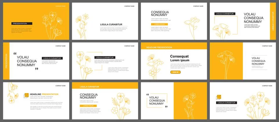 Presentation and slide layout background. Design yellow pastel leaves and flo Stock Illustration