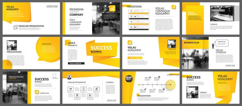 Presentation and slide layout template. Design yellow and orange gradient in  Illustrazione stock