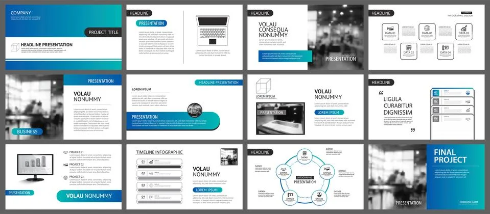Presentation and slide layout template. Design blue and green gradient geomet Stock Illustration