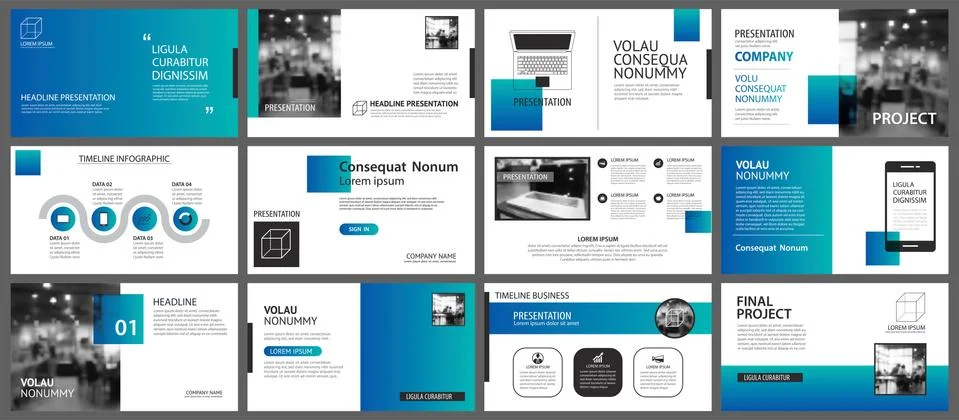 Presentation and slide layout template. Design blue and green gradient geomet Stock Illustration