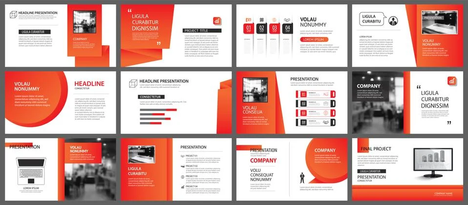 Presentation and slide layout template. Design red and orange gradient in pap Stock Illustration