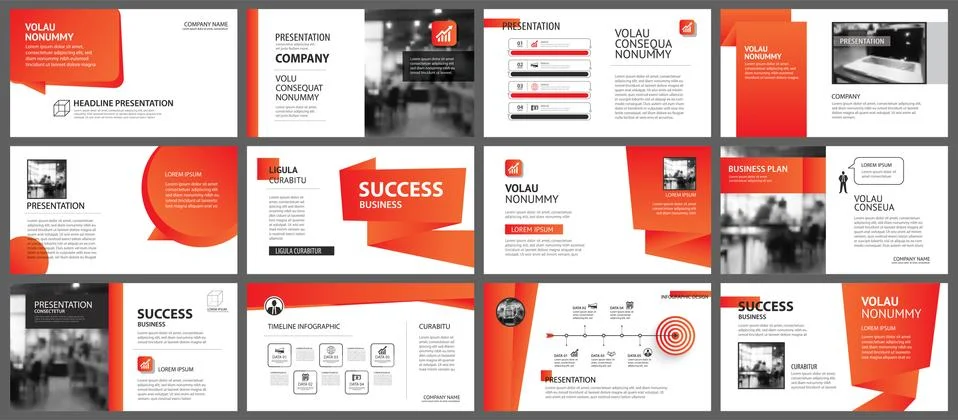 Presentation and slide layout template. Design red and orange gradient in pap Stock Illustration