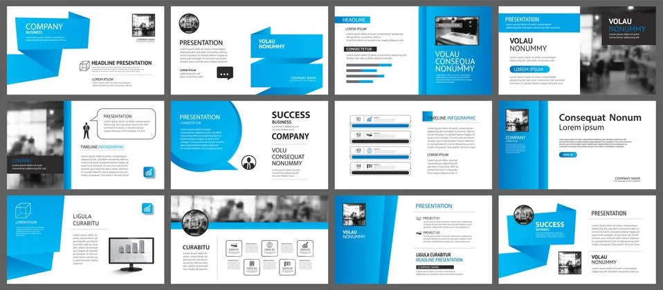 Presentation and slide layout template. Design blue gradient in paper shape b Illustrazione stock