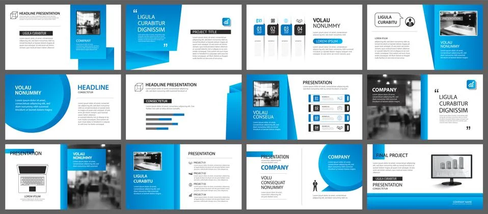 Presentation and slide layout template. Design blue gradient in paper shape b Stock Illustration