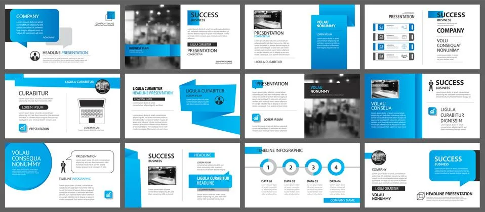 Presentation and slide layout template. Design blue gradient in paper shape b Stock Illustration