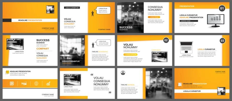 Presentation and slide layout template. Design orange keynote in paper style  Stock Illustration