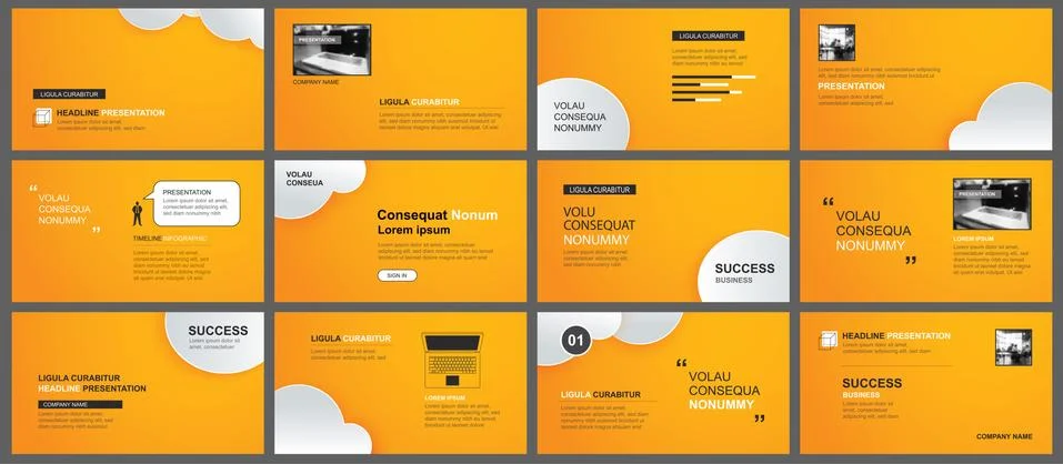 Presentation and slide layout template. Design orange and clouds in paper sty Stock Illustration