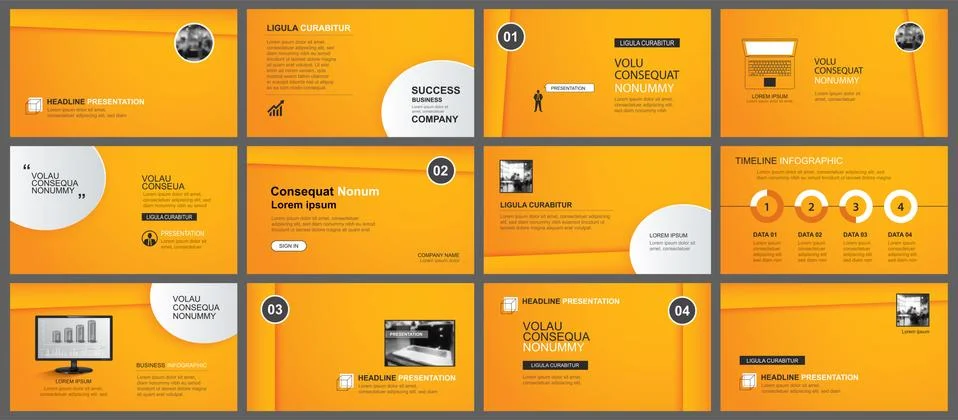 Presentation and slide layout template. Design orange gradient in paper style Stock Illustration