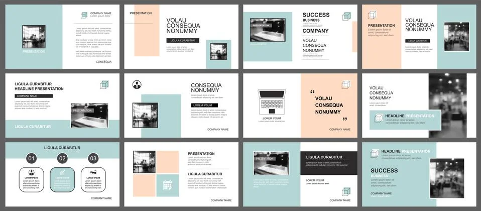 Presentation and slide layout template. Design green and orange pastel geomet Stock Illustration