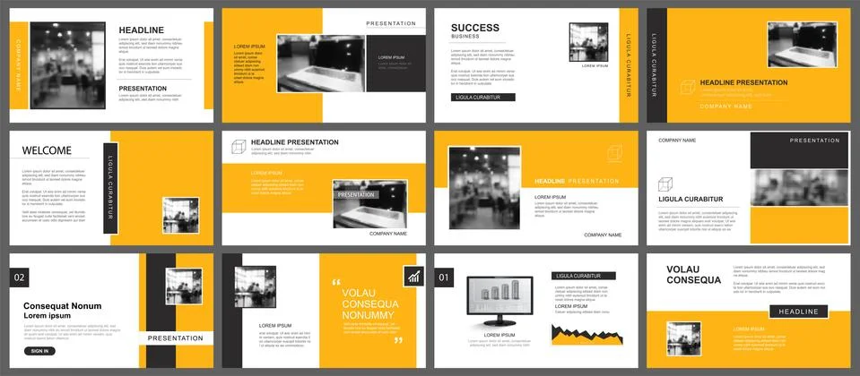 Presentation and slide layout template. Design yellow and orange geometric ba Stock Illustration