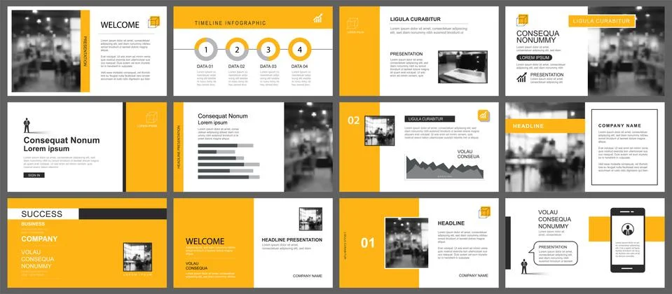 Presentation and slide layout template. Design yellow and orange geometric ba Illustrazione stock