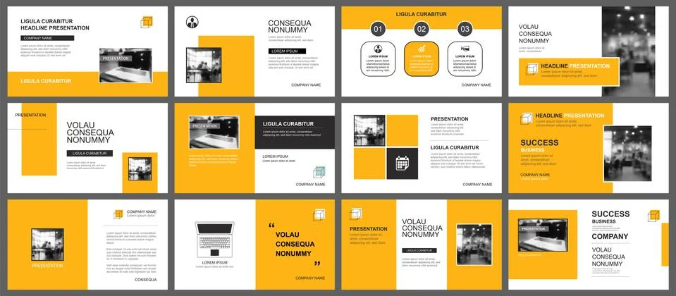 Presentation and slide layout template. Design yellow and orange geometric ba Stock Illustration