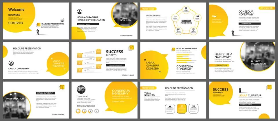 Presentation and slide layout template. Design yellow gradient in paper speec Stock Illustration