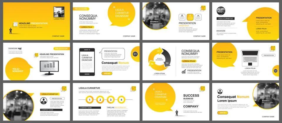 Presentation and slide layout template. Design yellow gradient in paper speec Stock Illustration