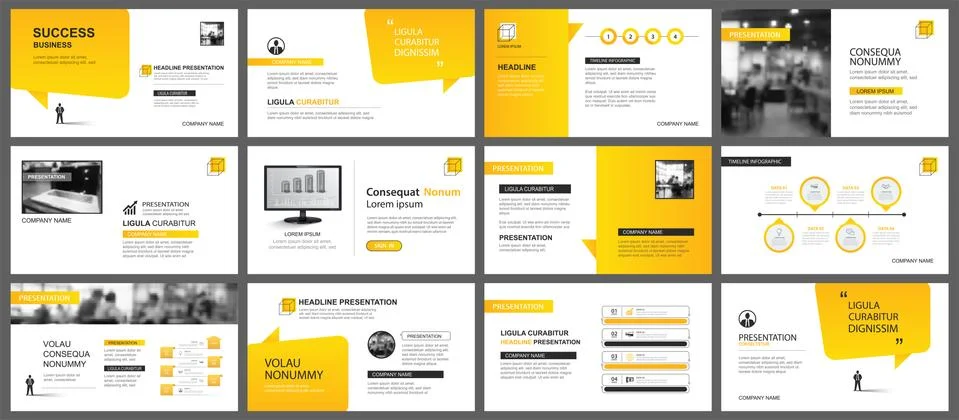 Presentation and slide layout template. Design yellow gradient in paper speec Stock Illustration