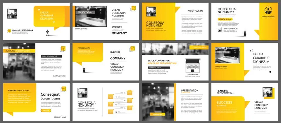 Presentation and slide layout template. Design yellow gradient in paper speec Illustrazione stock