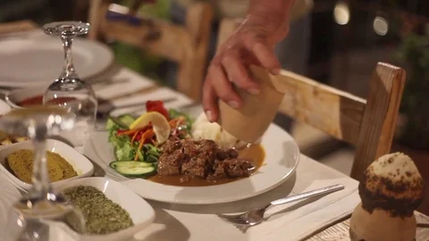 Presentation of authentic meat dish Stock Footage 80483704