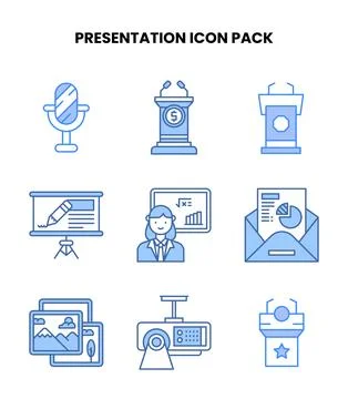 Presentation Blue Bundle Icons Pack Stock Illustration