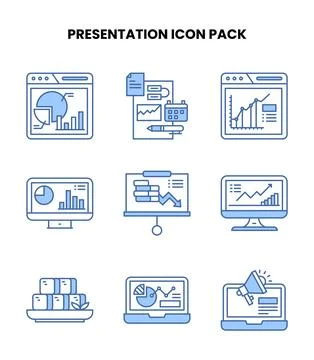 Presentation Blue Color Set Icons Pack Stock Illustration